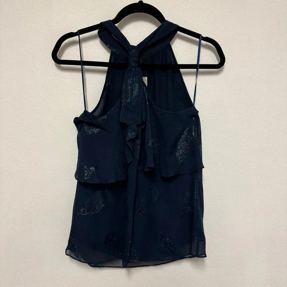 EUC $325 Ramy Brook Aviana Silk Halter Blouse - Metallic Feather - Picture 4 of 7